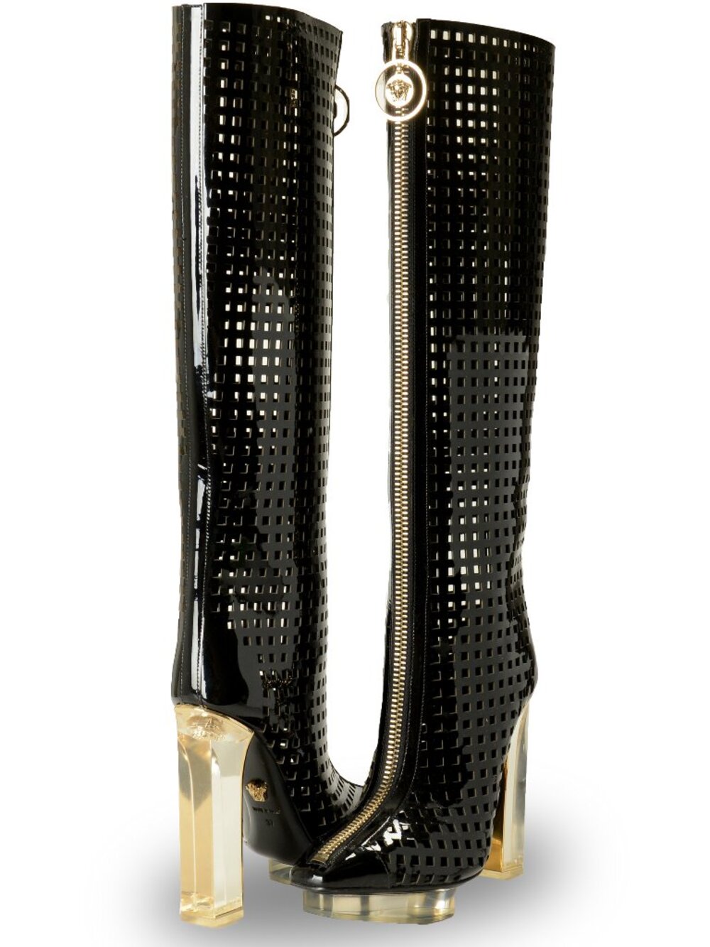 Versace Women's 100% Patent Leather See Through Boots Shoes US 7 IT 37 - Picture 7 of 7